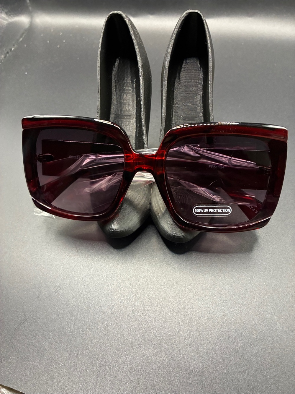 Fashion Nova Oversized Square Sunglasses - Burgundy - Picture 1 of 4
